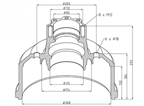 Барабан тормозной 308x132(120)x292(293)